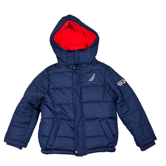 Nautica Boys Navy Blue Puffer Hooded Winter Snow Insulated Jacket Size 5 - Picture 1 of 9
